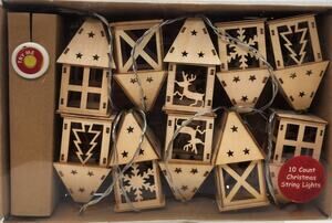 Laser Cut Wooden Christmas House Cabins String Lights